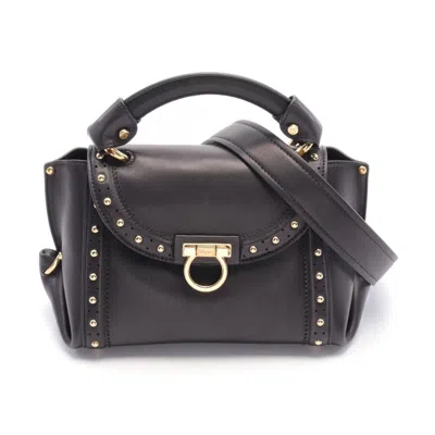 Pre-owned Ferragamo Gancini Leather Handbag () In Black
