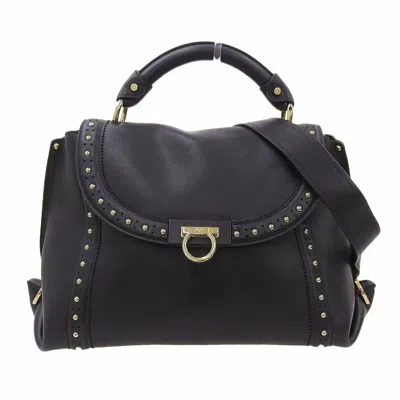 Pre-owned Ferragamo Gancini Leather Handbag () In Black
