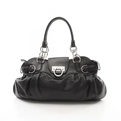 Pre-owned Ferragamo Gancini Leather Handbag () In Black