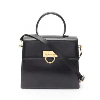 Pre-owned Ferragamo Gancini Leather Handbag () In Black