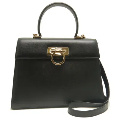 Pre-owned Ferragamo Gancini Leather Handbag () In Black