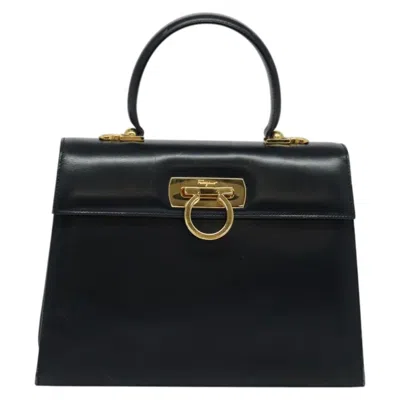 Pre-owned Ferragamo Gancini Leather Handbag () In Black