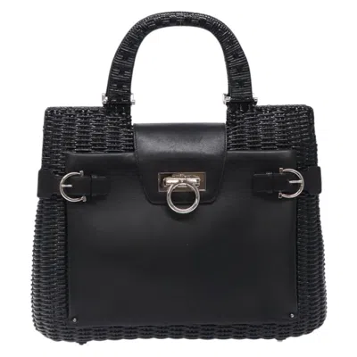 Pre-owned Ferragamo Gancini Leather Handbag () In Black