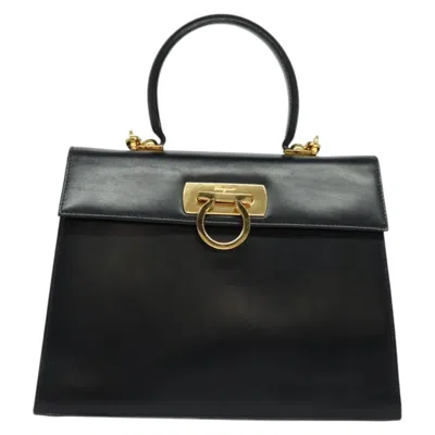 Pre-owned Ferragamo Gancini Leather Handbag () In Black