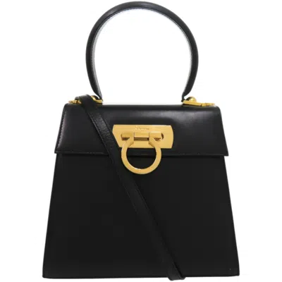 Pre-owned Ferragamo Gancini Leather Handbag () In Black