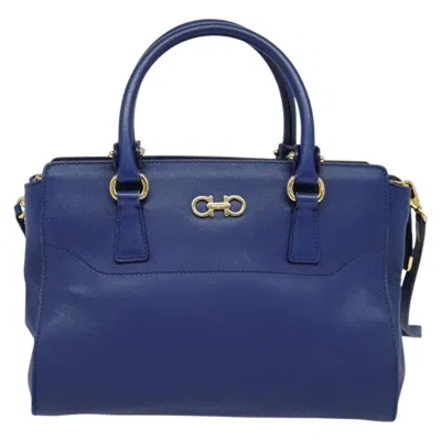 Pre-owned Ferragamo Gancini Leather Handbag () In Blue