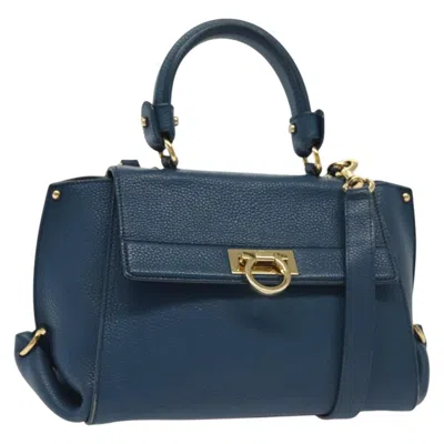 Pre-owned Ferragamo Gancini Leather Handbag () In Blue