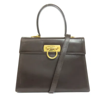 Pre-owned Ferragamo Gancini Leather Handbag () In Brown