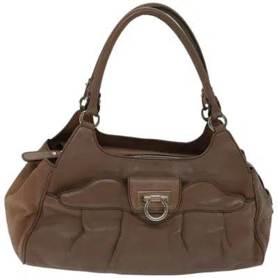 Pre-owned Ferragamo Gancini Leather Handbag () In Brown