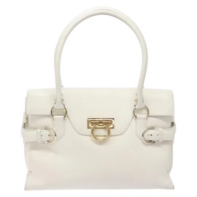 Pre-owned Ferragamo Gancini Leather Handbag () In White
