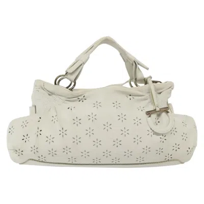Pre-owned Ferragamo Gancini Leather Handbag () In White