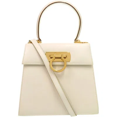 Pre-owned Ferragamo Gancini Leather Handbag () In White