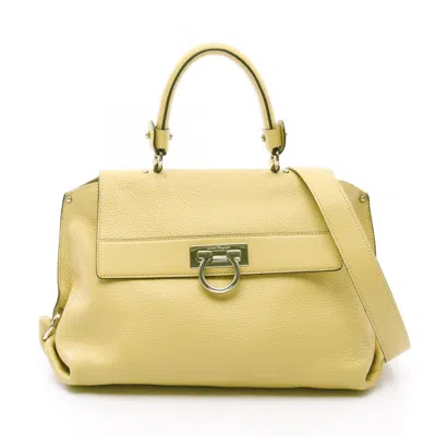 Pre-owned Ferragamo Gancini Leather Handbag () In Yellow