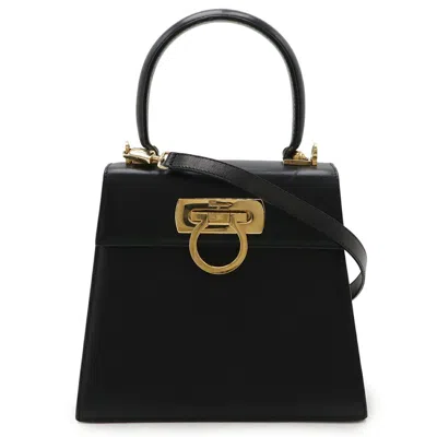 Pre-owned Ferragamo Gancini Leather Handbag Shoulder Bag () In Black