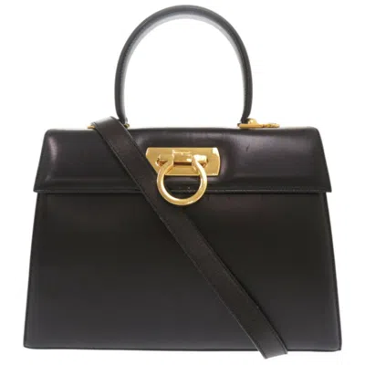 Pre-owned Ferragamo Gancini Leather Handbag Shoulder Bag () In Black