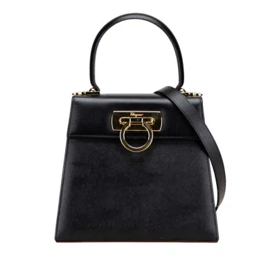 Pre-owned Ferragamo Gancini Leather Handbag Shoulder Bag () In Black
