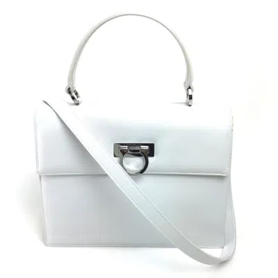 Pre-owned Ferragamo Gancini Leather Handbag Shoulder Bag () In White