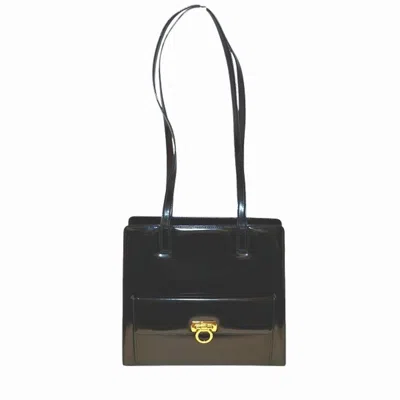 Pre-owned Ferragamo Gancini Leather Handbag Tote Bag () In Black