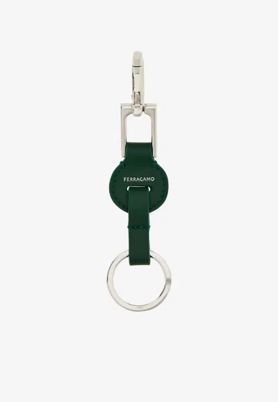 Ferragamo Gancini Leather Key Holder In Green
