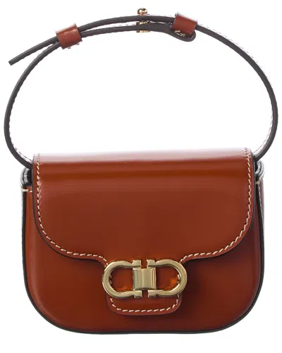 Ferragamo Gancini Leather Keychain In Brown