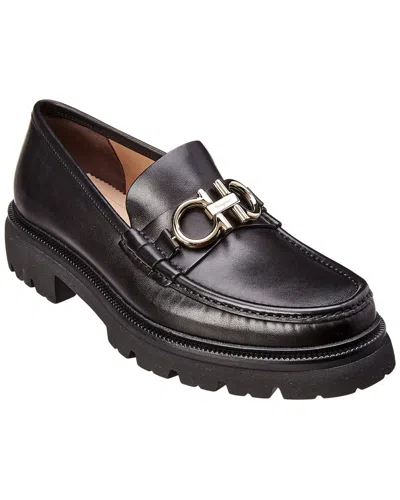 Ferragamo Fort Gancini Leather Loafers In Black