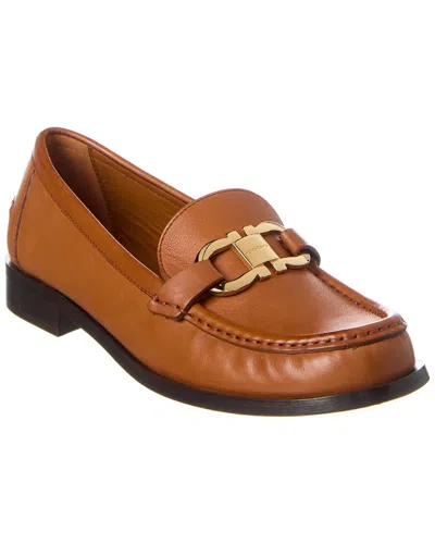 Ferragamo Gancini Leather Loafer In Brown
