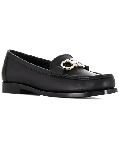 Ferragamo Gancini Ornament Leather Moccasins In Black
