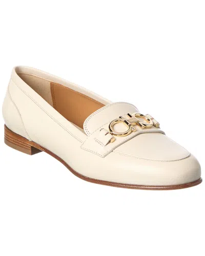 Ferragamo Gancini Leather Loafer In Neutral