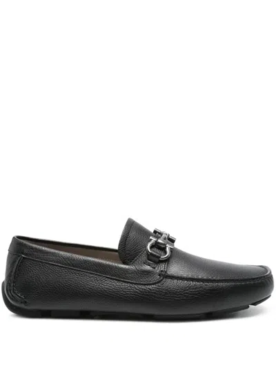 Ferragamo Gancini Leather Loafers In Black