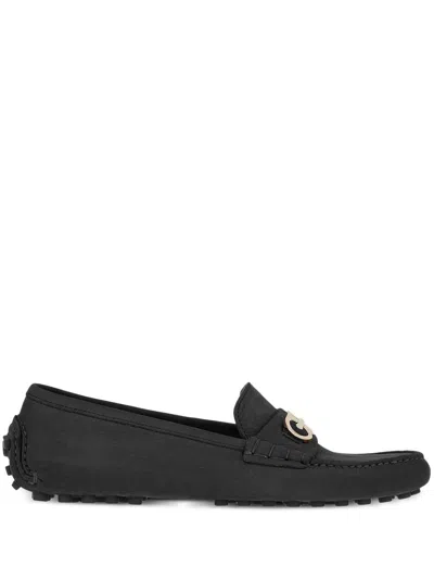 Ferragamo Double Gancini Flat Loafers In Black