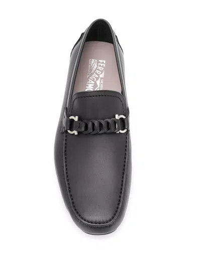 Ferragamo Gancini Leather Loafers In Black