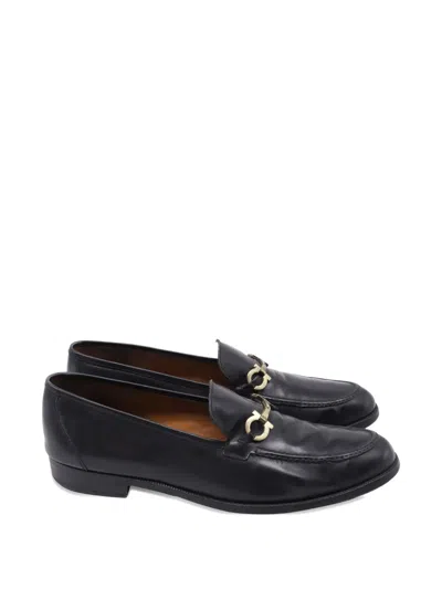 Pre-owned Ferragamo Gancini Leather Loafers In Black