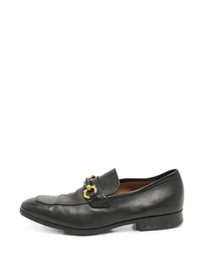 Pre-owned Ferragamo Gancini Leather Loafers In Black