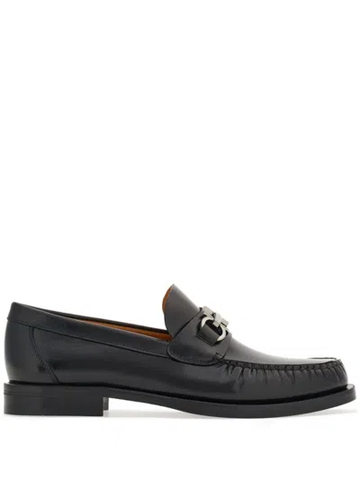 Ferragamo Brown Loafers With Metallic Gancini Detail On The Front In Leather Man