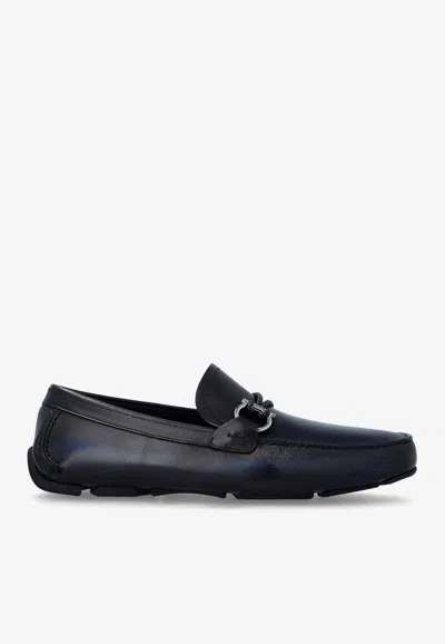 Ferragamo Gancini Leather Loafers In Blue