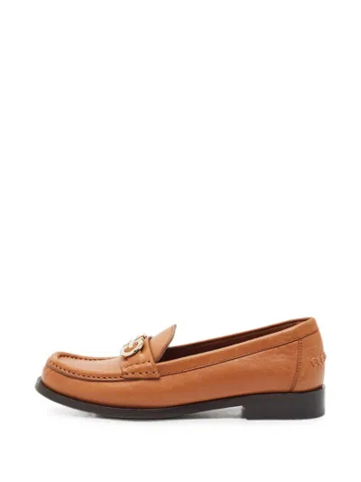 Pre-owned Ferragamo Gancini Leather Loafers In Brown