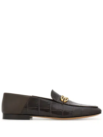 Ferragamo Gancini Leather Loafers In Brown
