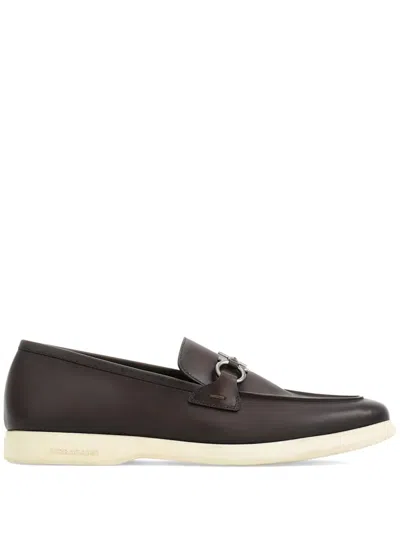 Ferragamo Buckle Loafers With Almond Toe And Metal Hardware In Brown