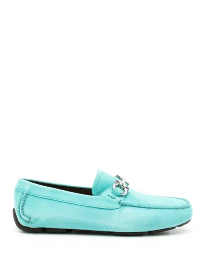 Ferragamo Gancini Leather Loafers In Turquoise