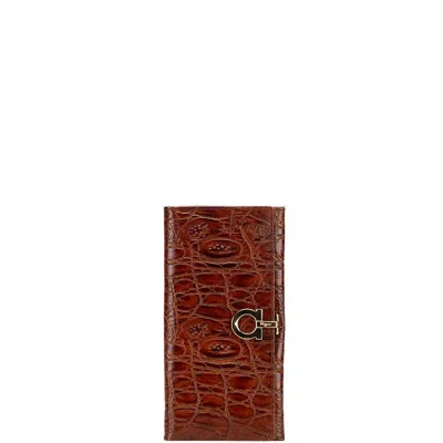 Pre-owned Ferragamo Gancini Leather Long Wallet (bi-fold) () In Brown