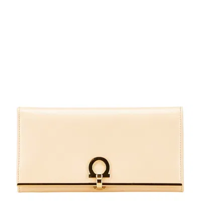 Pre-owned Ferragamo Gancini Leather Long Wallet (bi-fold) () In Sand