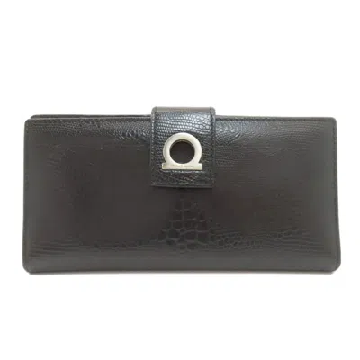 Pre-owned Ferragamo Gancini Leather Long Wallet (bi-fold) () In Black