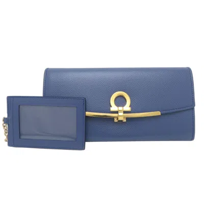Pre-owned Ferragamo Gancini Leather Long Wallet (bi-fold) () In Blue
