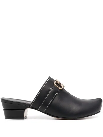Ferragamo Metal Detail Block Heel Sandals In Black