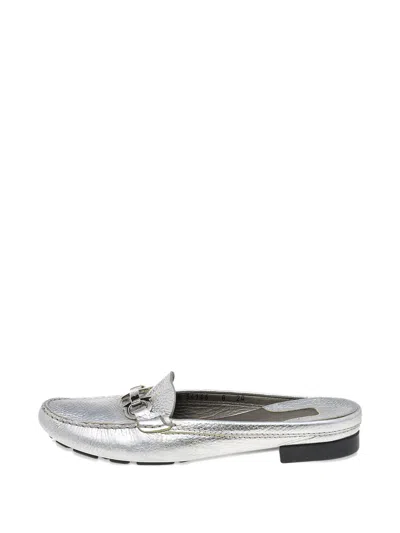 Pre-owned Ferragamo Gancini Leather Mules In Silver