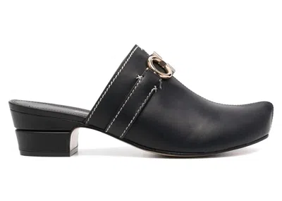 Pre-owned Ferragamo Gancini Leather Mules (women's) Sneakers In Black