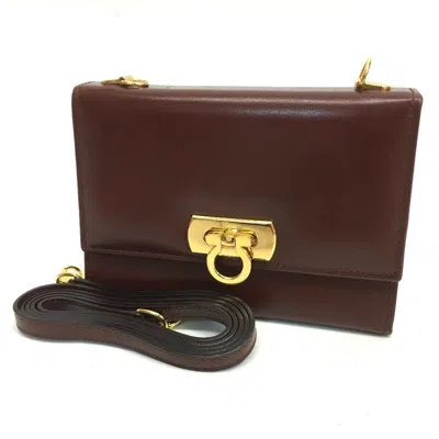 Pre-owned Ferragamo Gancini Leather Pochette Shoulder Bag () In Brown