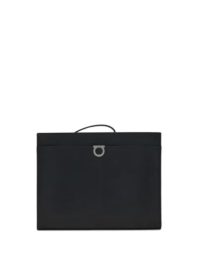 Ferragamo Gancini Leather Pouch In Black