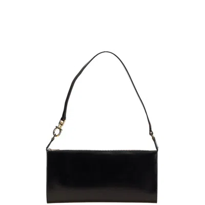 Pre-owned Ferragamo Gancini Leather Pouch Shoulder Bag () In Black