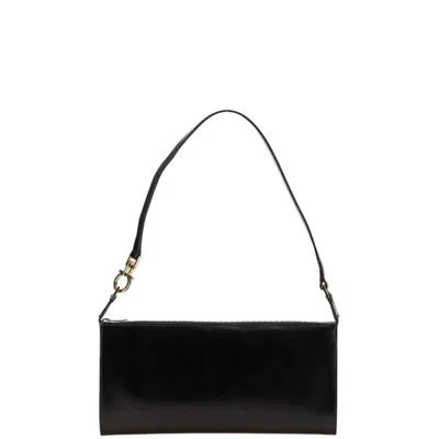 Pre-owned Ferragamo Gancini Leather Pouch Shoulder Bag () In Black